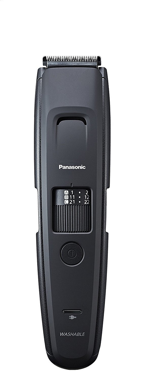 Un recortador de barba Panasonic negro, que muestra ajustes para diferentes longitudes.