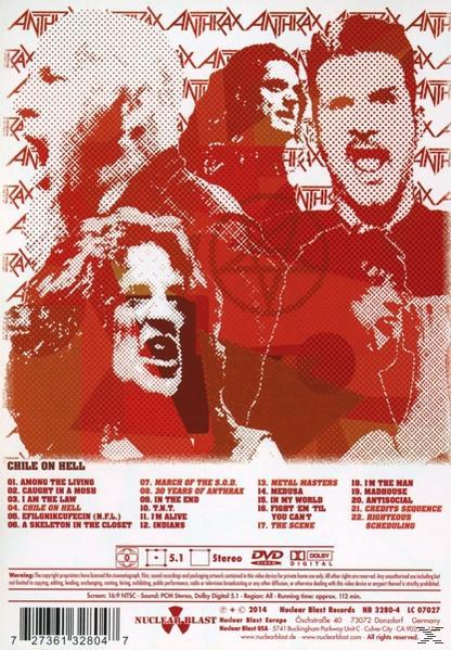 Piros-fehér Anthrax DVD borító, a zenekar tagjaival és a számlistával.