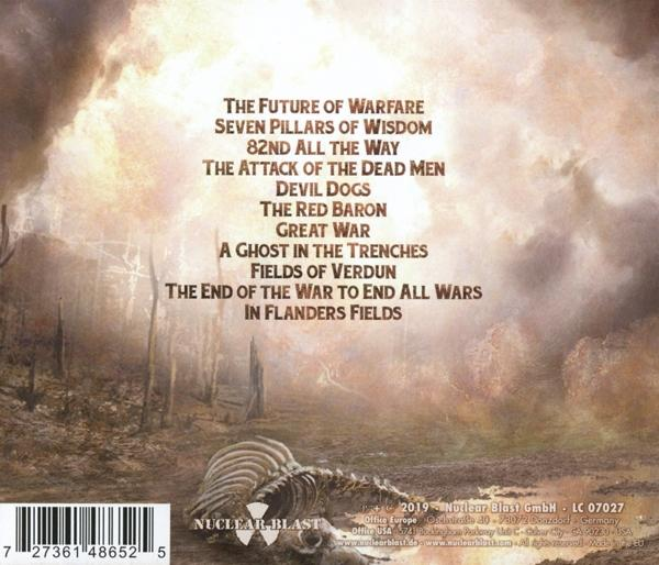 Album borító háború sújtotta tájjal és a dalok listájával felül. Ez egy Nuclear Blast lemez.