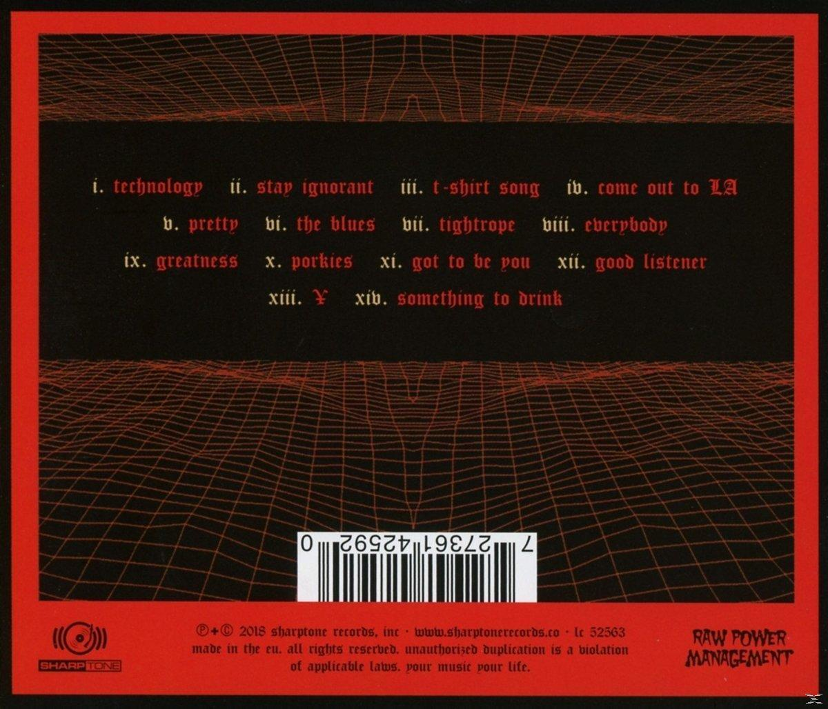 Egy CD tok hátulja rácsos mintával és egy dalfelsorolással.