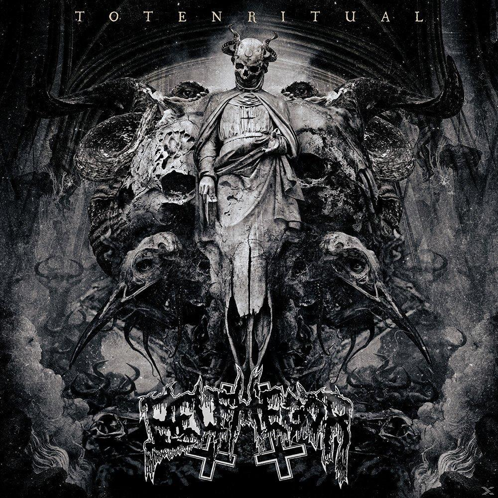 A "Totem Ritual" album borítója, szarvas koponyával, vallási figurával és sötét részletekkel.