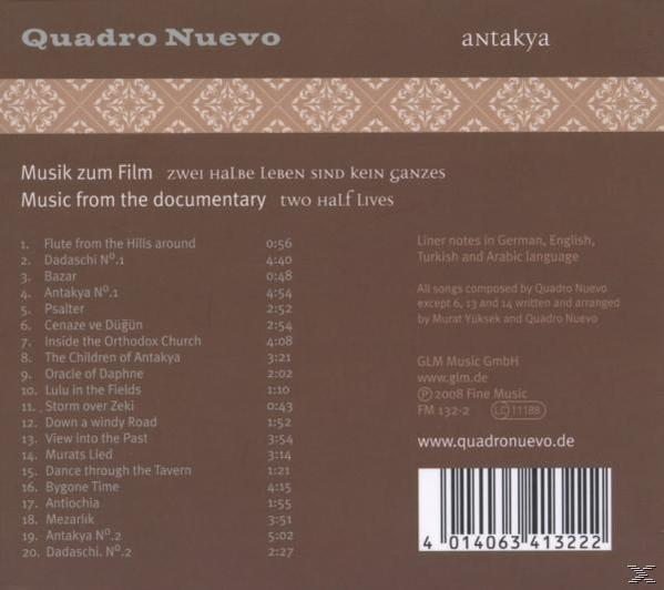 CD-Hülle mit Titelliste. Der Albumname ist "Antakya" von Quadro Nuevo.
