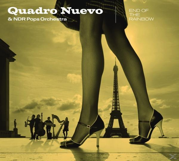 Albumcover mit Beinen, Eiffelturm, Musikern, Text: Quadro Nuevo, End of the Rainbow.