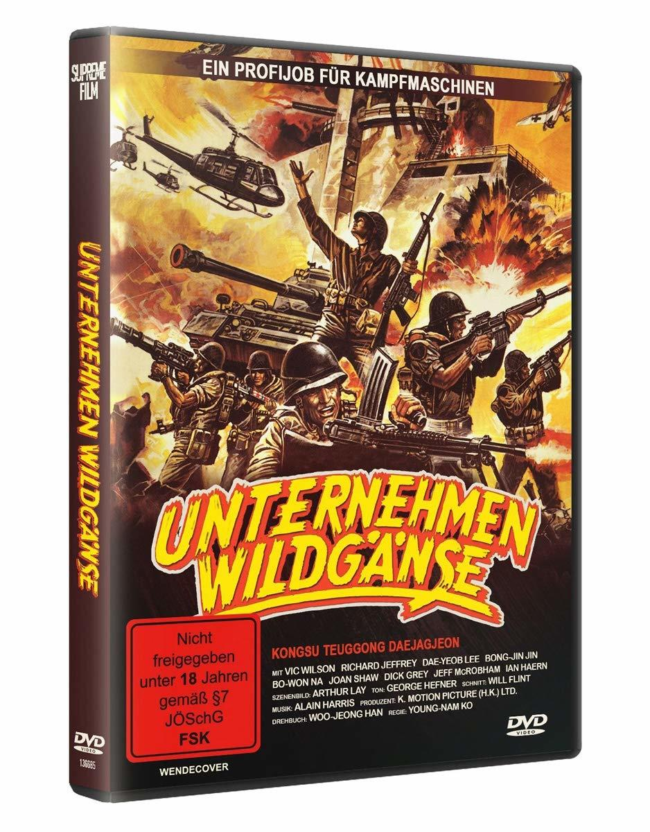 DVD-Hülle mit Filmplakat mit bewaffneten Soldaten, Hubschraubern und einem Panzer, mit deutschem Text.
