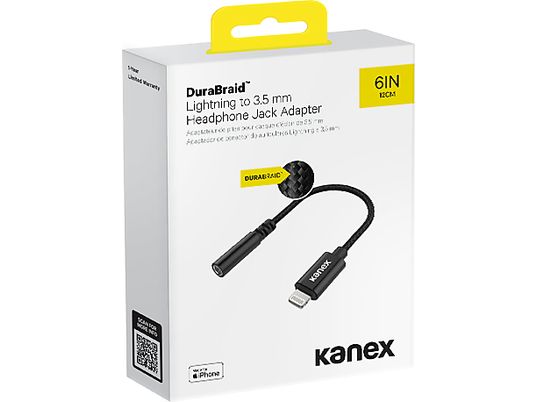 KANEX K157-1311-AUX - Câble adaptateur Lightning vers 3.5mm, 20 cm, Noir