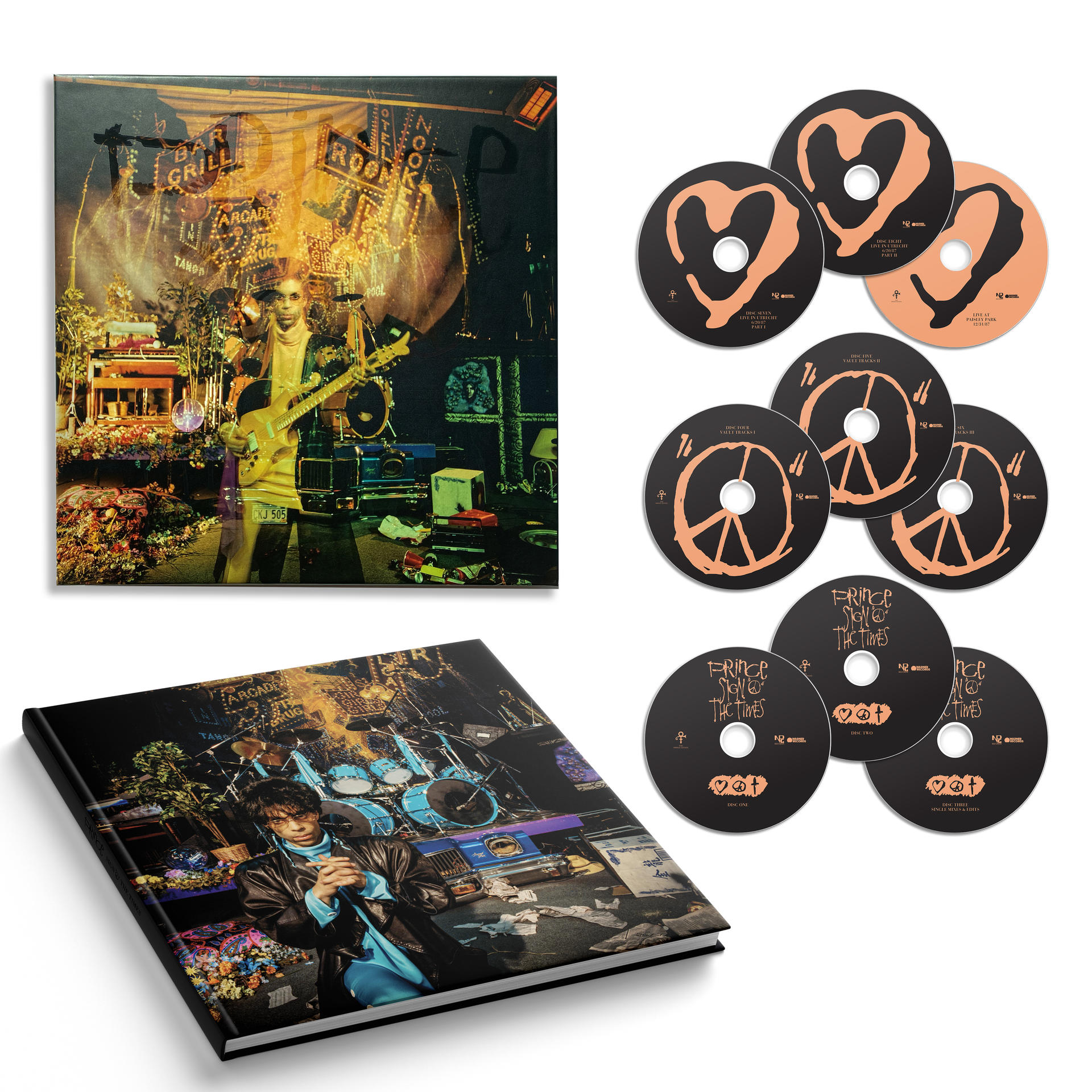 Eine Sammlung von Prince-Albumcovern und CDs. Die Bilder zeigen Albumcover und Album-Artwork.