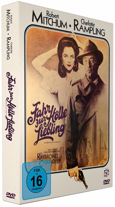 DVD-Hülle: 'Farewell My Lovely'. Zeigt einen Mann und eine Frau, Text auf Deutsch, ein Rating-Logo.
