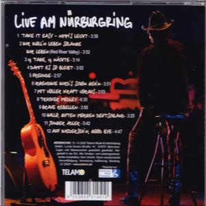 CD-Rückseite mit Songtiteln und einer Silhouette einer Person mit Gitarre.