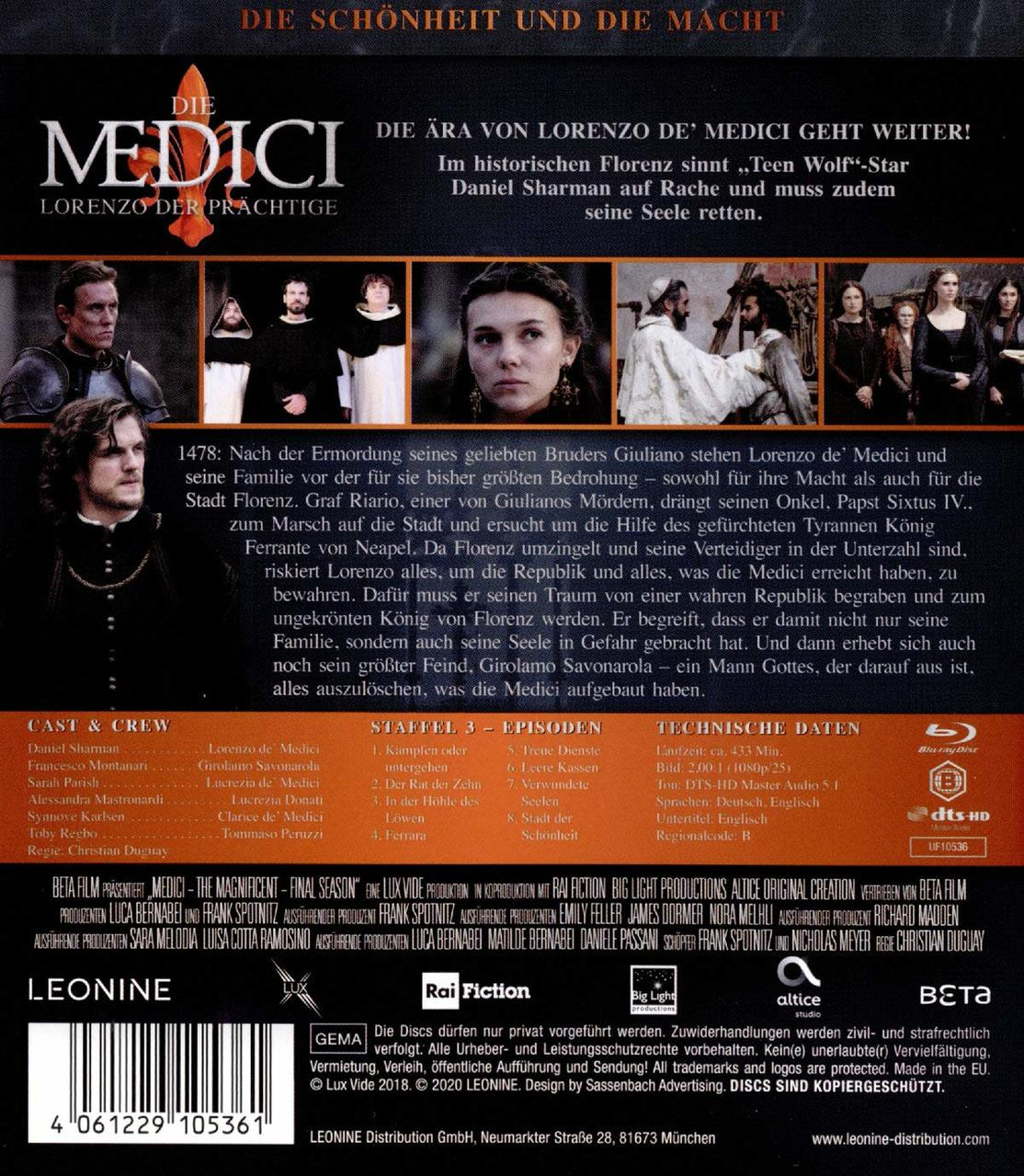 DVD-Cover der Medici-Serie, mit Gesichtern von Schauspielern und Text.