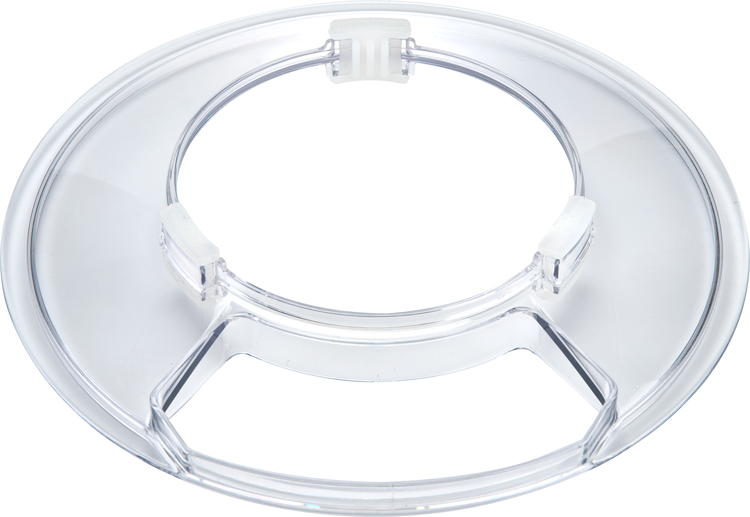 A transparent plastic circular ring with supports.