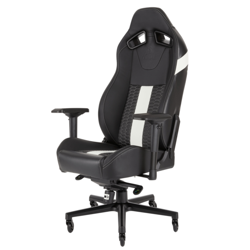 Silla gaming - Corsair T2 Road Warrior, Reposabrazos 4D, Altura ajustable, Negra/Blanca