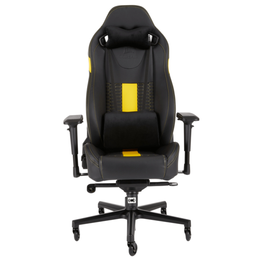 Silla gaming - Corsair T2 Road Warrior, Reposabrazos 4D, Altura ajustable, Negro/Amarillo