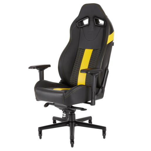 Silla gaming - Corsair T2 Road Warrior, Reposabrazos 4D, Altura ajustable, Negro/Amarillo