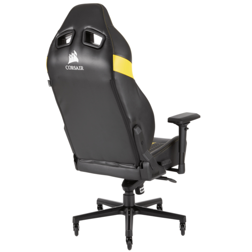 Silla gaming - Corsair T2 Road Warrior, Reposabrazos 4D, Altura ajustable, Negro/Amarillo