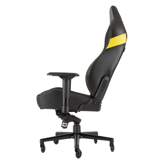 Silla gaming - Corsair T2 Road Warrior, Reposabrazos 4D, Altura ajustable, Negro/Amarillo