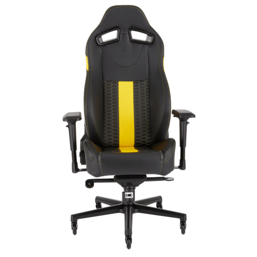 Silla Gaming - Corsair T2 Road Warrior, Reposabrazos 4D, Altura ajustable, Negro/Amarillo