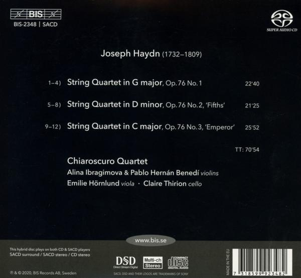 CD-hoes met tekst over de strijkkwartetten van Joseph Haydn, uitgevoerd door het Chiaroscuro Quartet.