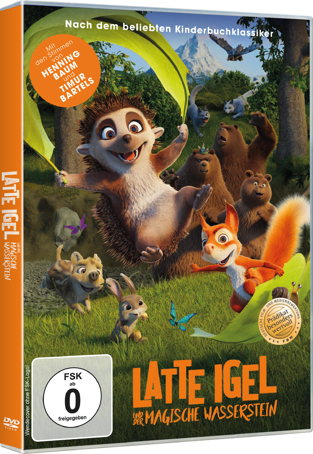 DVD-Cover mit Zeichentrickfiguren. Die Hauptfigur ist ein Igel.