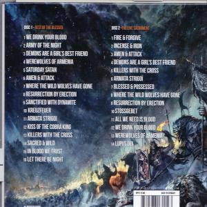 CD-Cover mit einer Liste von Songs auf zwei Discs, mit Fantasy-Kunst Hintergrund.
