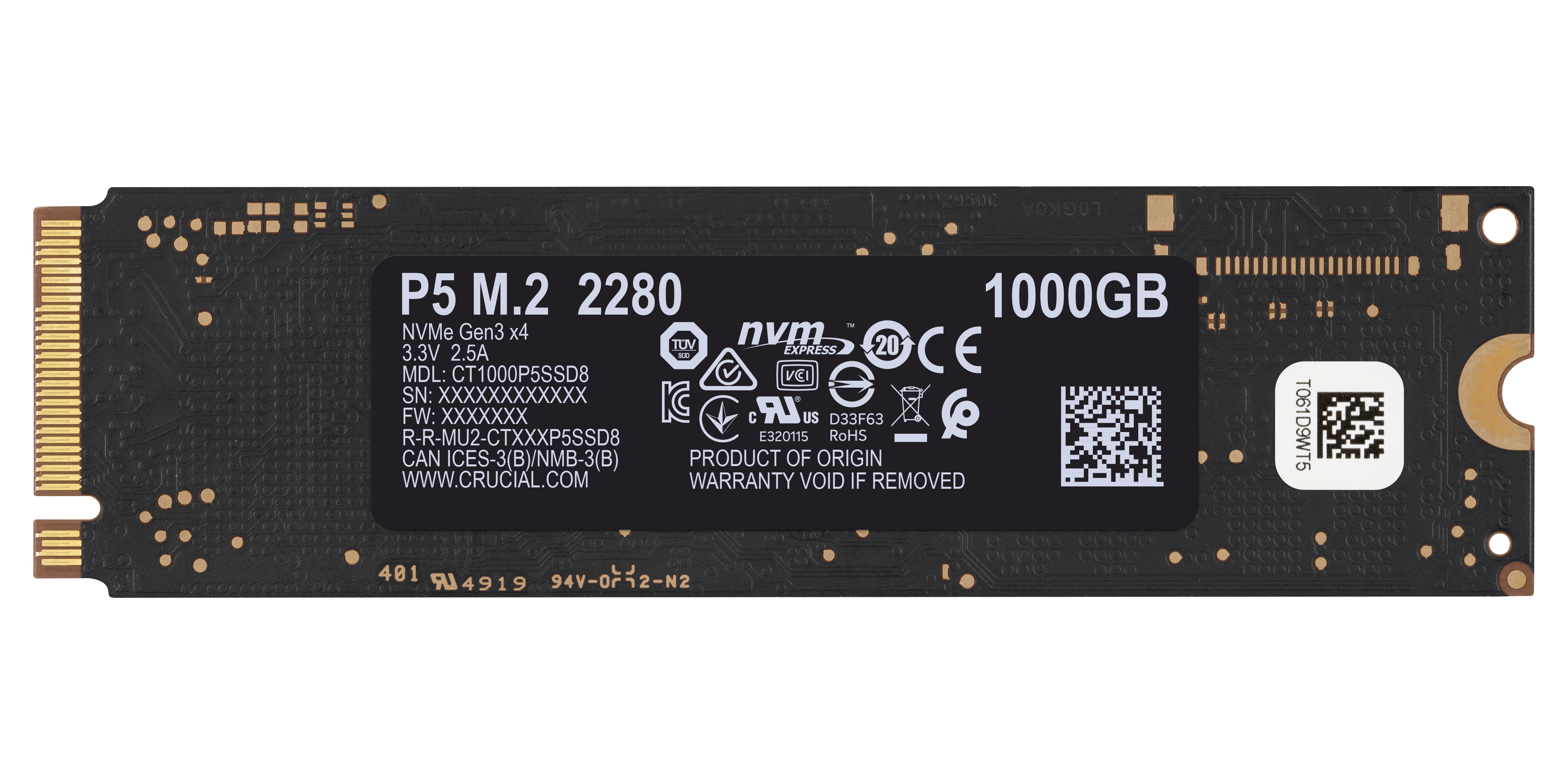 CRUCIAL P5 Festplatte, 1 TB SSD M.2 via PCIe, intern