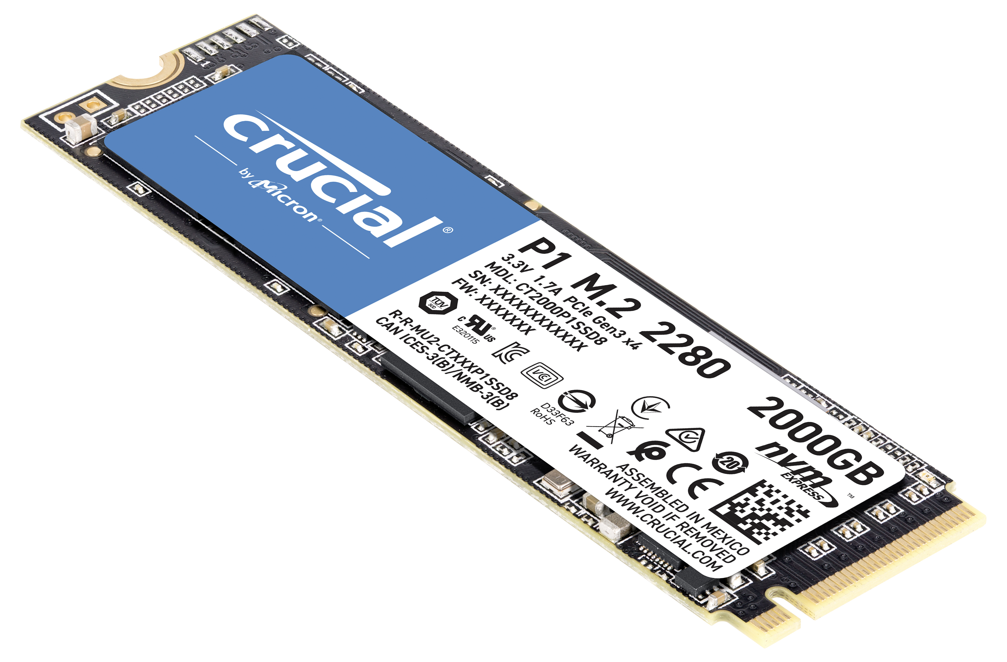 CRUCIAL P1 Festplatte, 2 TB SSD M.2 via PCIe, intern