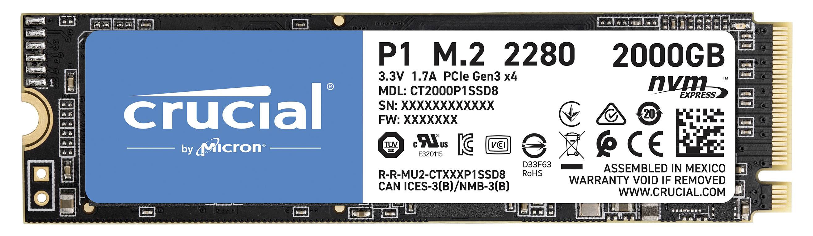 CRUCIAL P1 Festplatte, 2 TB SSD M.2 via PCIe, intern
