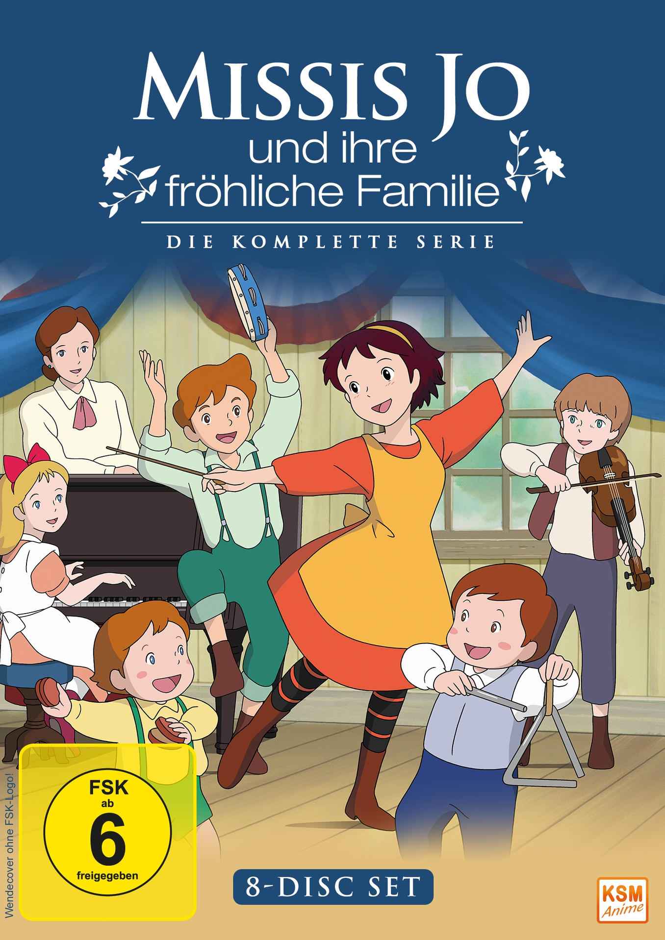 Cartoonbild, Familie singt, Kinder mit Musikinstrumenten.