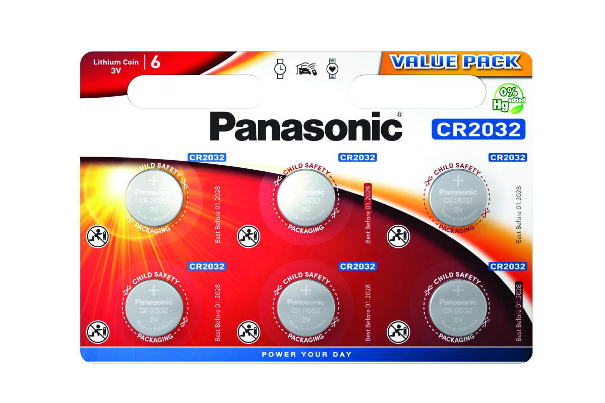 PANASONIC CR2032EL/6BP CR2032 Metall, Knopfzelle, Volt Lithium 3