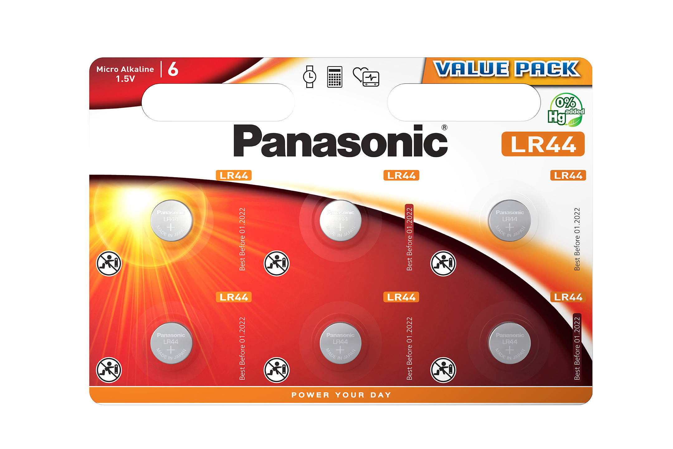 PANASONIC 1.5 Alkaline, Knopfzelle, LR44 LR44 Volt