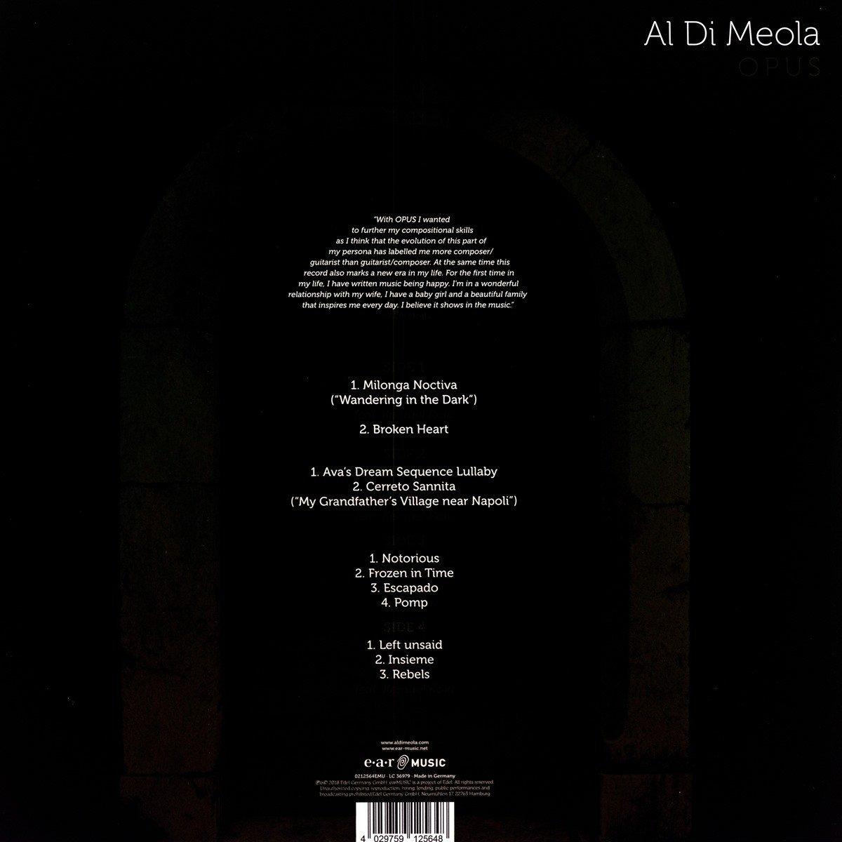 Albumcover mit Text, Trackliste und Credits auf schwarzem Hintergrund.