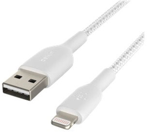 Un câble blanc USB vers Lightning.