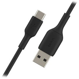 Câble Belkin USB-C vers USB noir. Une extrémité USB-C, l'autre connecteur USB.