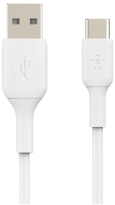 White USB to USB-C cable. The USB end is on the left and the USB-C end is on the right.