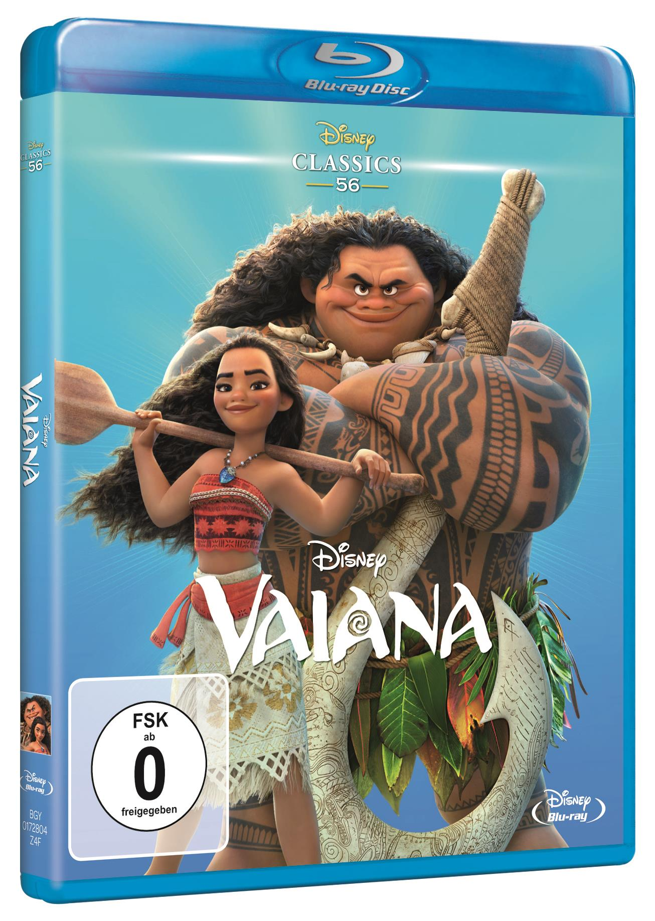 Moana Blu-ray Disc Cover. Die Charaktere Moana und Maui sind mit Text abgebildet.