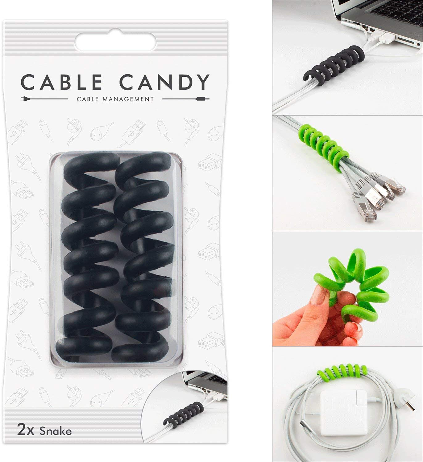 CABLE CANDY Snake - Attache-câbles en spirale (Noir)