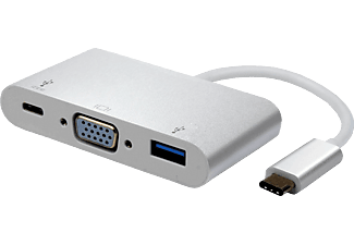 ROLINE 12.03.3201 - Adapter USB-C zu USB-C/USB-A/VGA, 10 cm, Silber