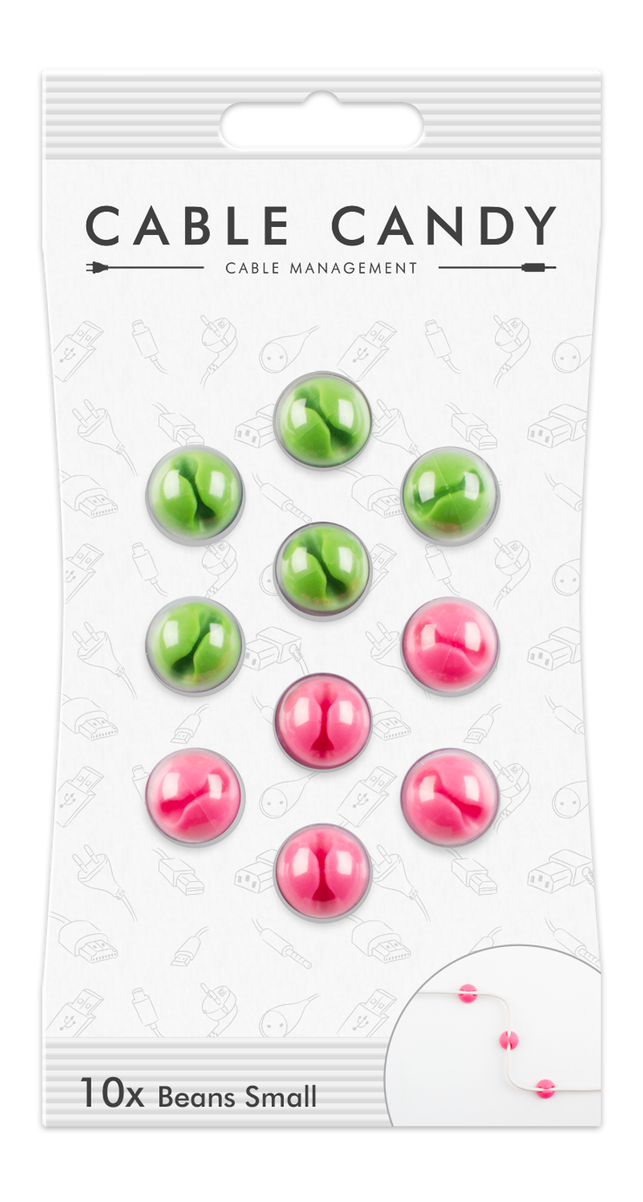 CABLE CANDY Small Beans - Fissaggio dei cavi (Verde/Rosa)