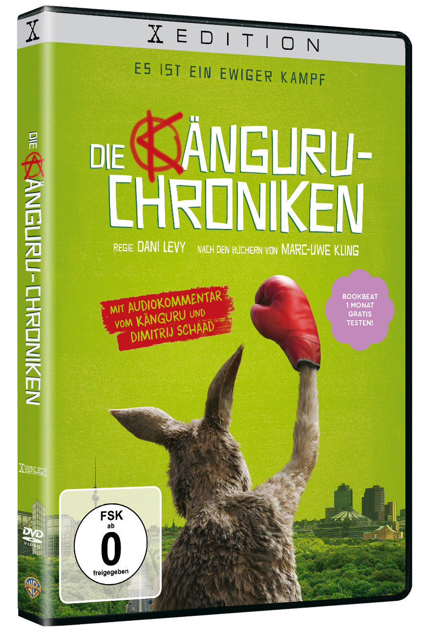 DVD-Box mit dem Film "Die Känguru-Chroniken" mit einem Känguru und einem Boxhandschuh.