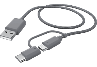 HAMA 187224 2in1-USB-Kabel, USB-A - Micro-USB, mit Adapter auf USB-C, 1 m, Grau