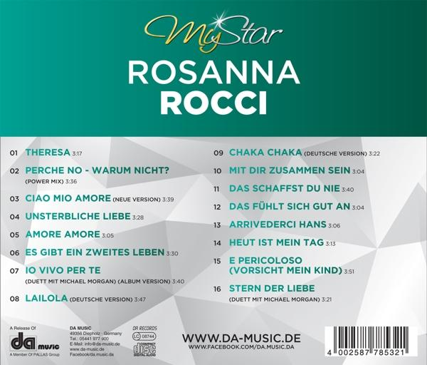 CD-Rückseite mit Songtiteln und Text. Enthält den Namen "Rosanna Rocci".
