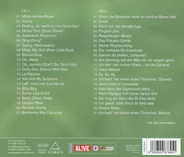 Grünes Albumcover mit Titelliste und Albumcover für eine Liedersammlung.
