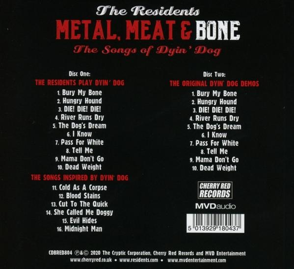 CD-Cover mit Titellisten für das Album 'Metal, Meat & Bone' von The Residents.