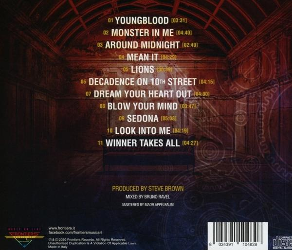 CD-Cover mit Titelliste und Credits, mit dunklem, strukturiertem Hintergrund.