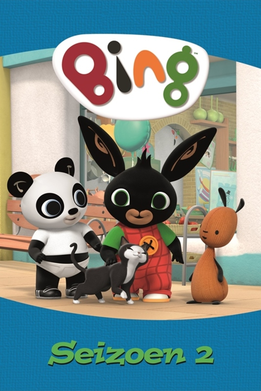 Bing-stripfiguren op een blauwe poster met 'Seizoen 2'.