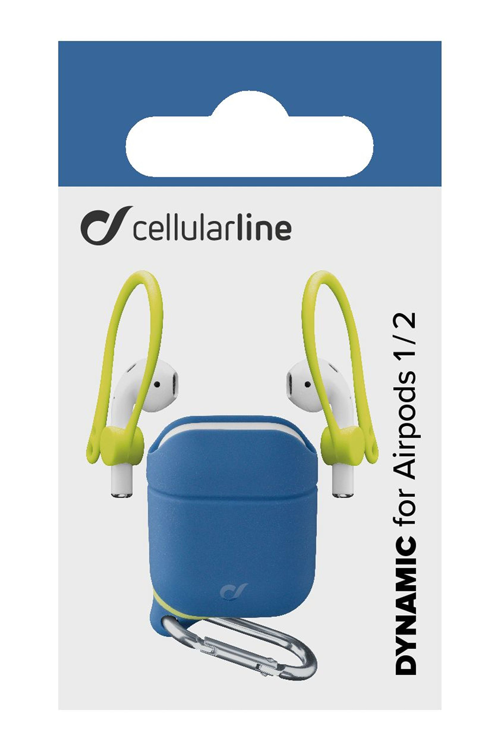 Earbuds case, ear hooks, and earbuds in a package, with the brand name and product name.
