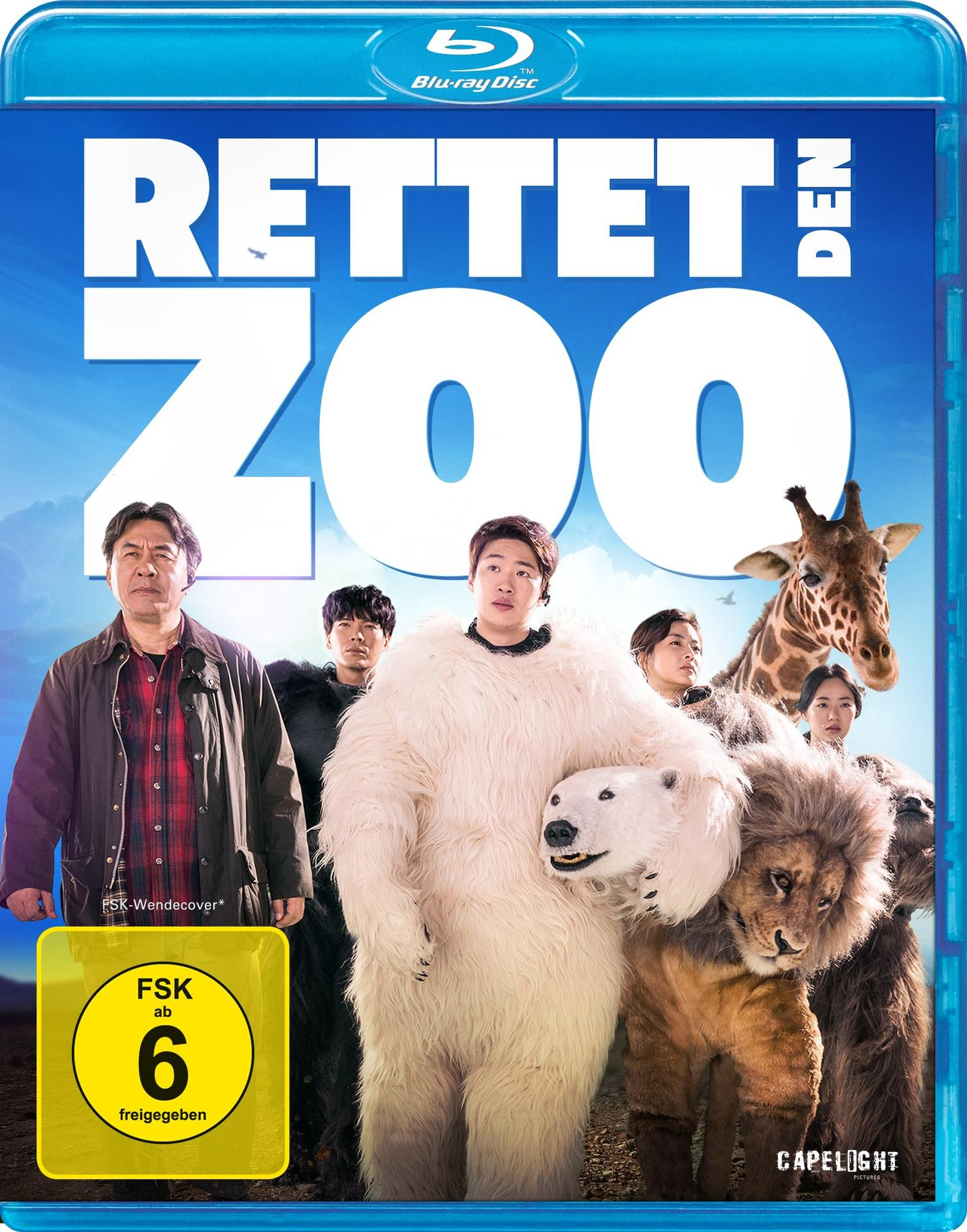 Blu-ray-Cover eines Films mit Menschen und Tieren. Zeigt einen Bären und eine Giraffe.