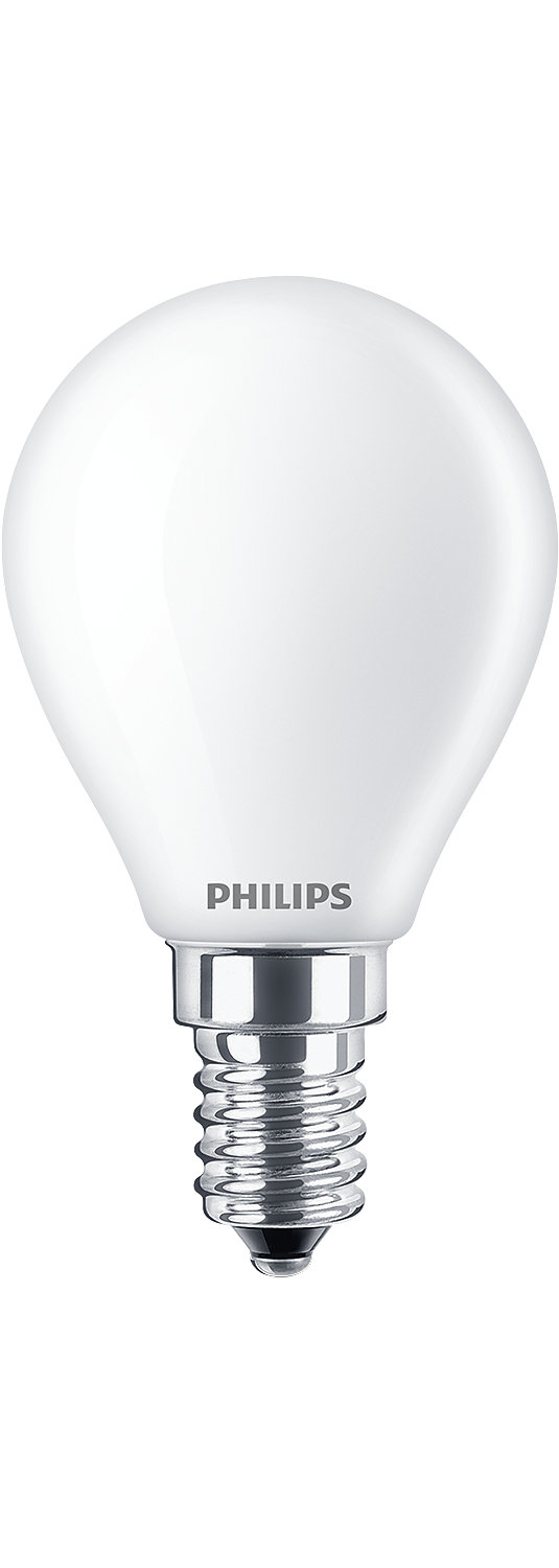 Weiße Philips Glühbirne auf weißem Hintergrund. Die Glühbirne hat einen silbernen Sockel.