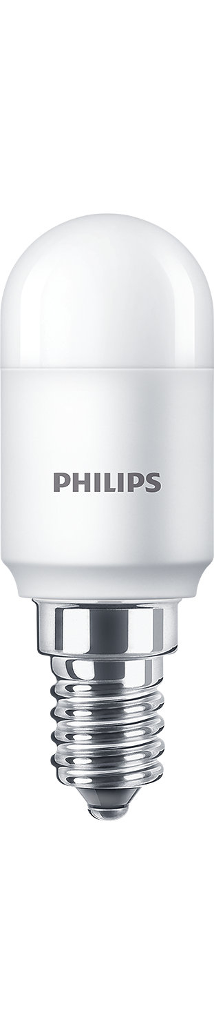 Eine weiße Philips-Glühbirne mit silbernem Sockel, vor weißem Hintergrund betrachtet.