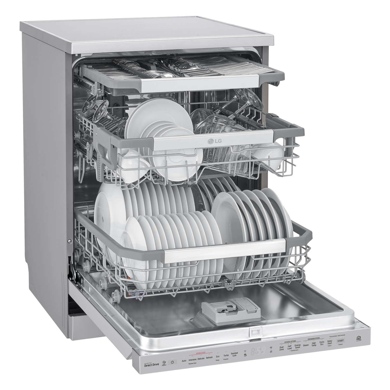 Lavavajillas - LG DF415HSS, 14 Cubiertos, 41 dB, de 60 cm, Clase A+++,  Inox