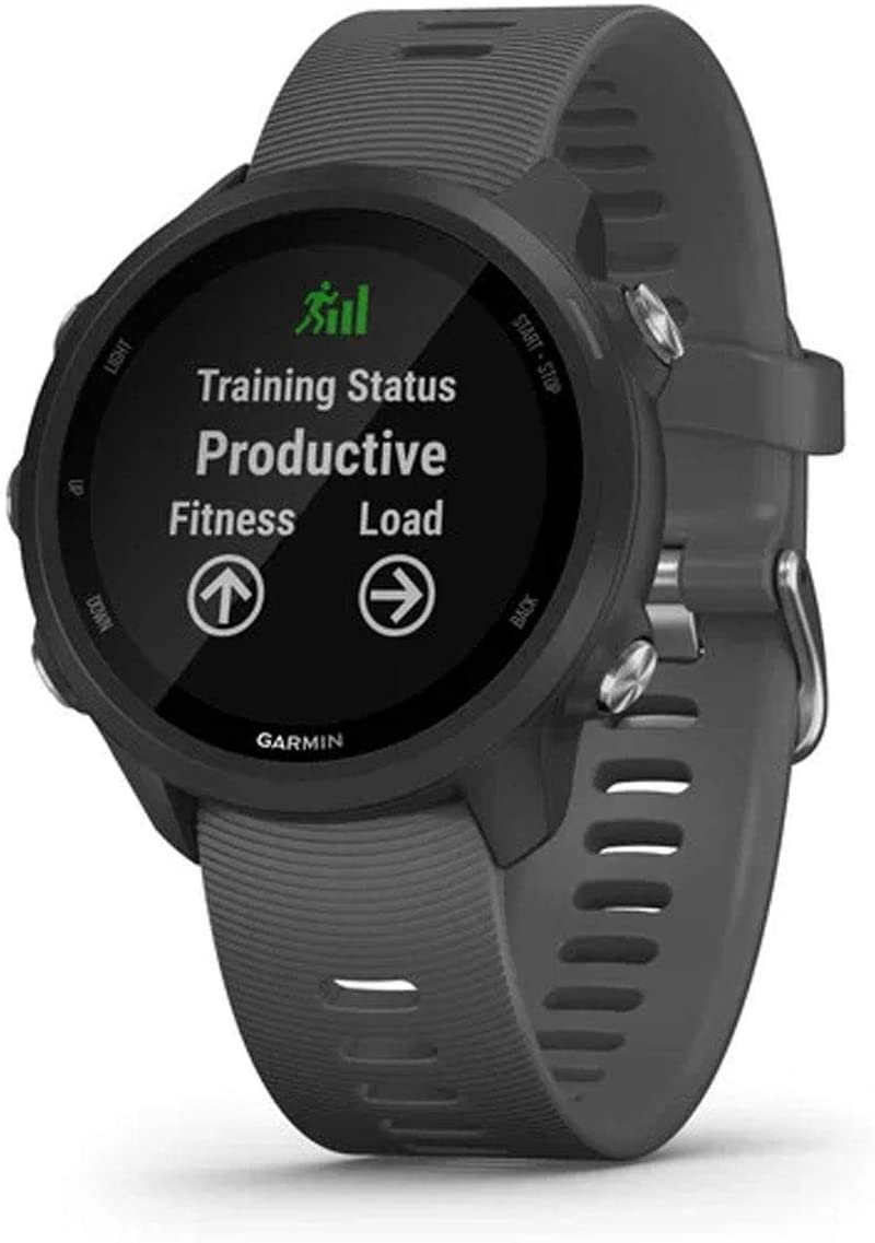 Reloj inteligente Garmin con estado de entrenamiento, productivo, estado físico y carga en la pantalla.